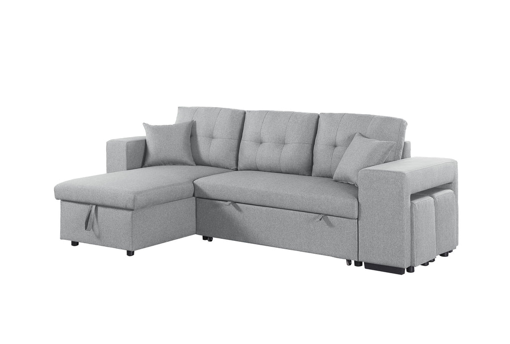 Daniel - Upholstered Reversible Sectional With Pull Out Loveseat - Light Gray