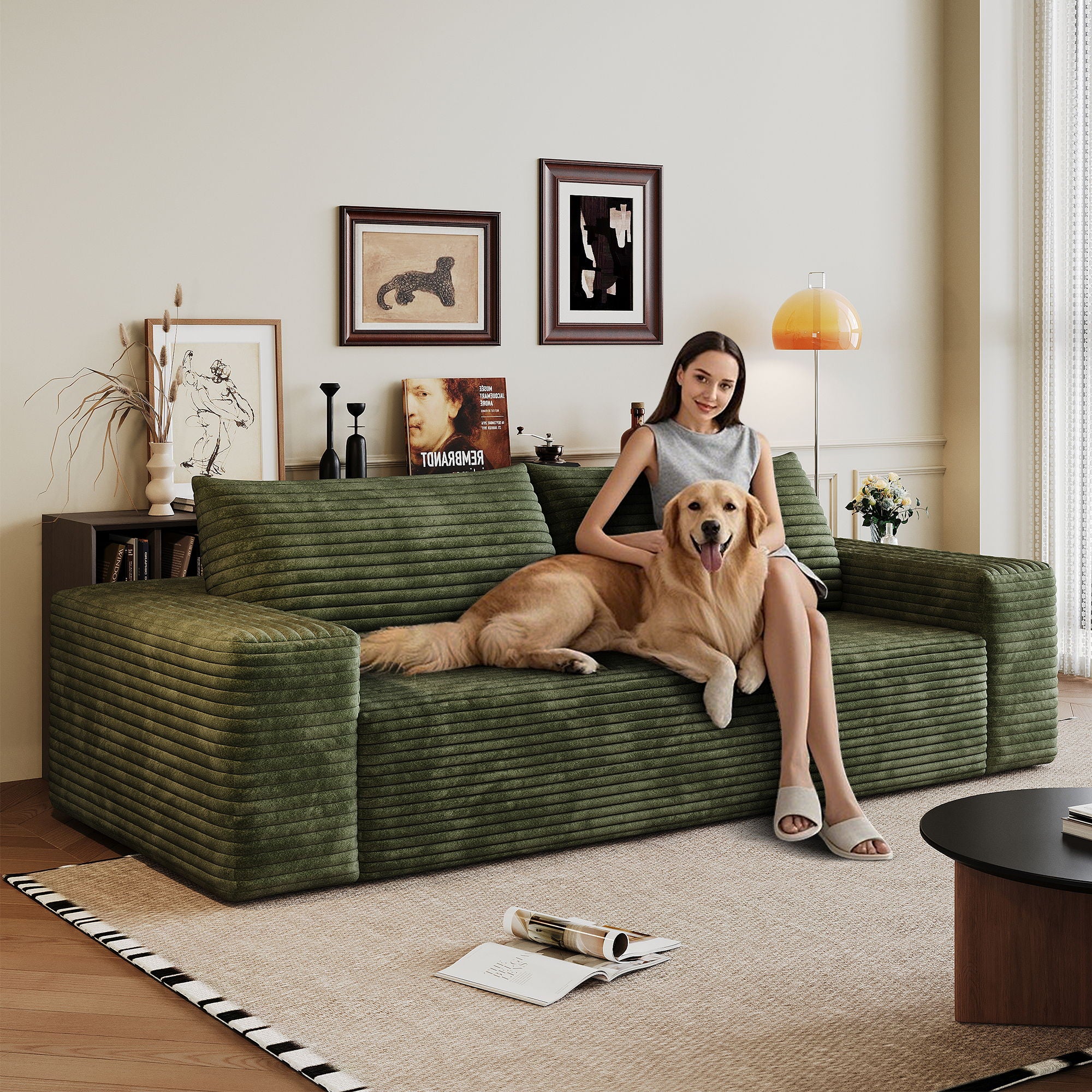 3 Setaser Sofa, Deep Seat Couches For Living Room - Green