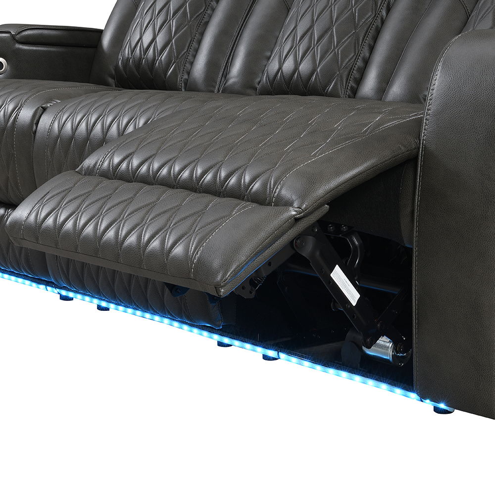 Taddeo - Power Motion Sofa With Power Headrest, USB, Wireless Charger, LED & Reading Light - Dark Gray