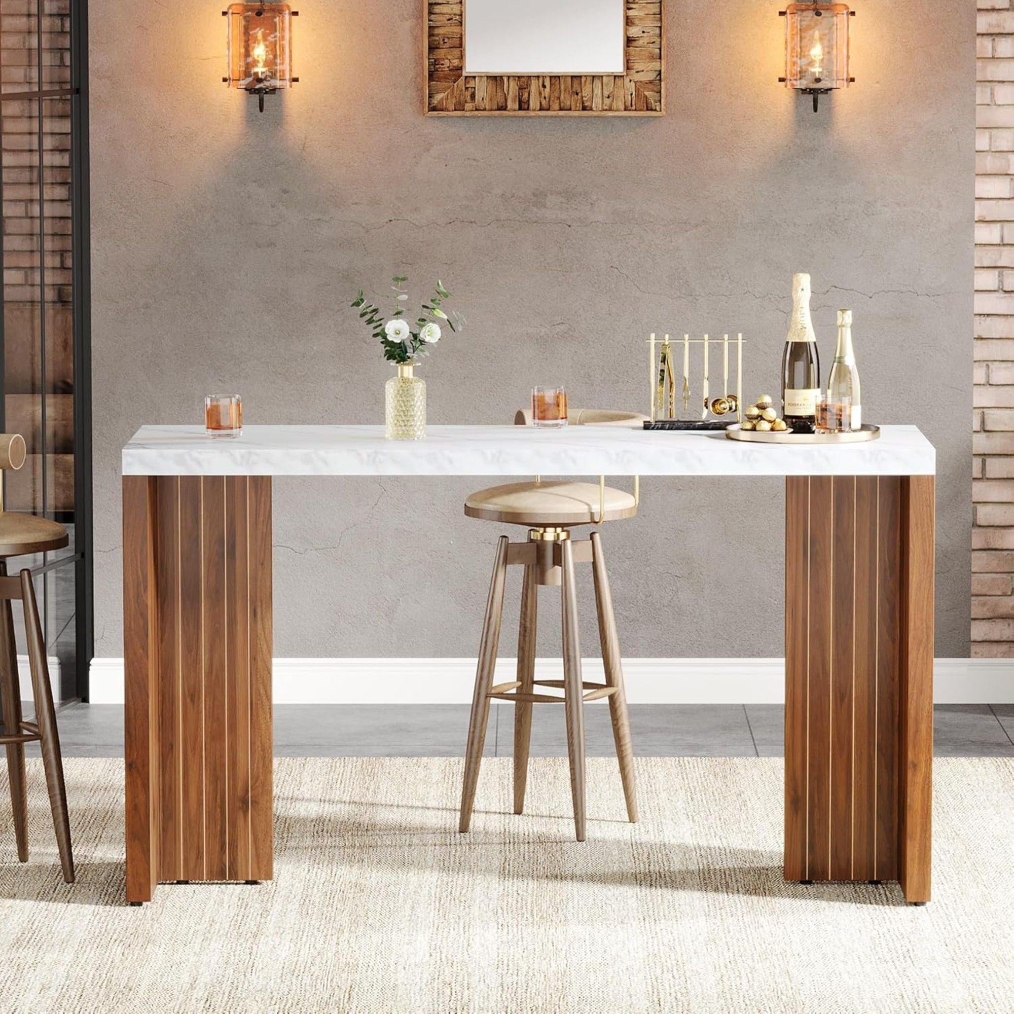 Home Bar Height Table For Kitchen - Brown / White