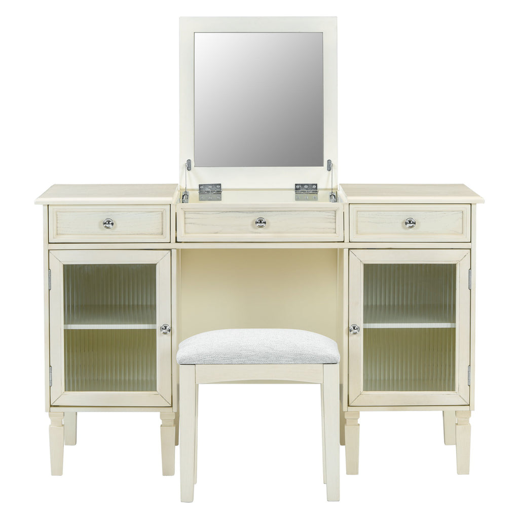 Multi Functional 2 In 1 Vanity Desk With Flip Top Mirror Material - White Oak