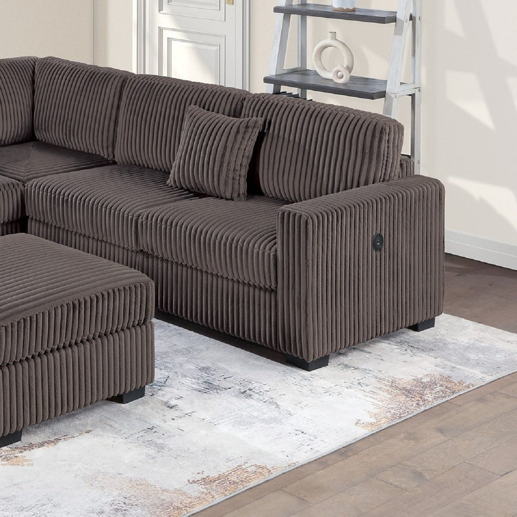 Upholstered L - Shaped 4 Piece Sectional Set With USB, Cocktail Ottoman