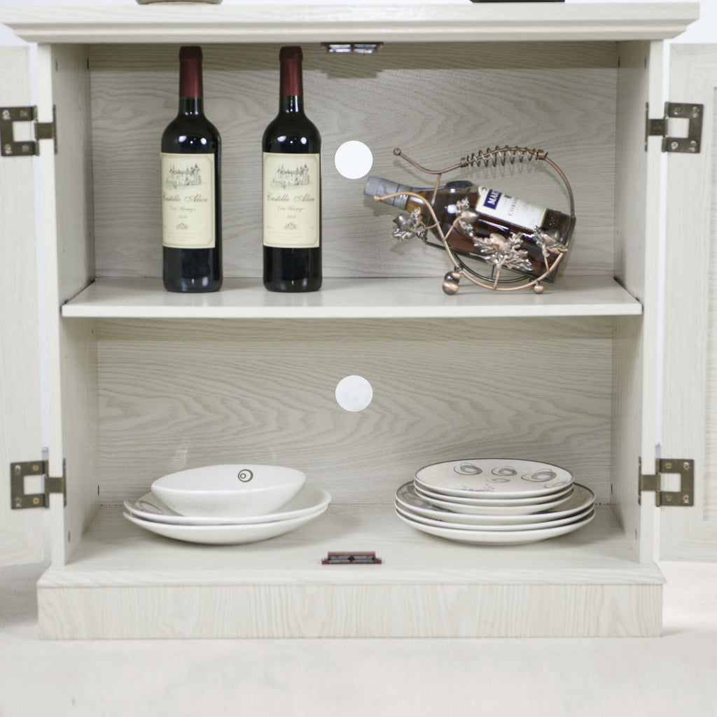 Sideboard Cabinet With Mirrored Doors, Adjustable Shelf, Metal Handles
