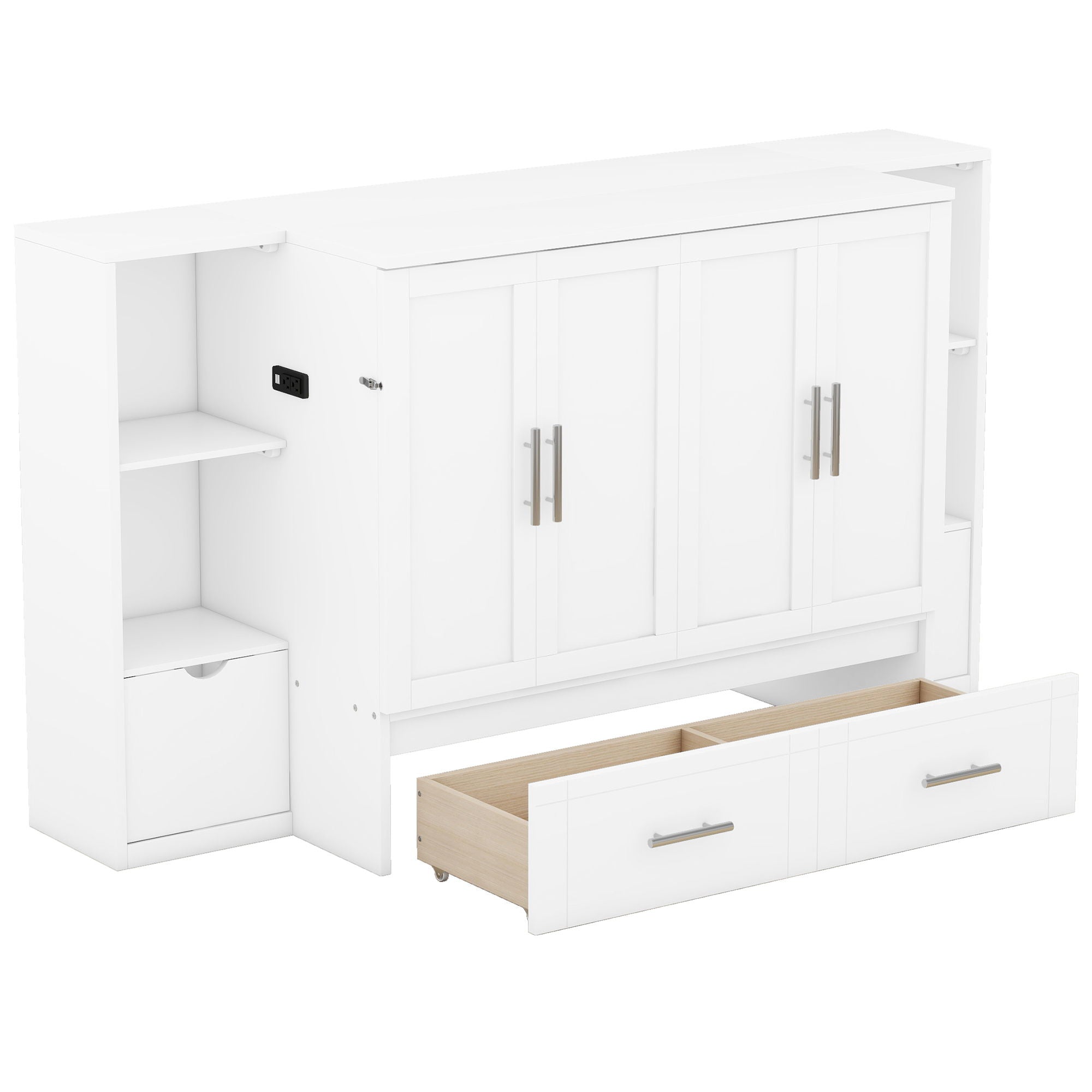 Murphy Bed With Shelves, Drawers And USB Ports