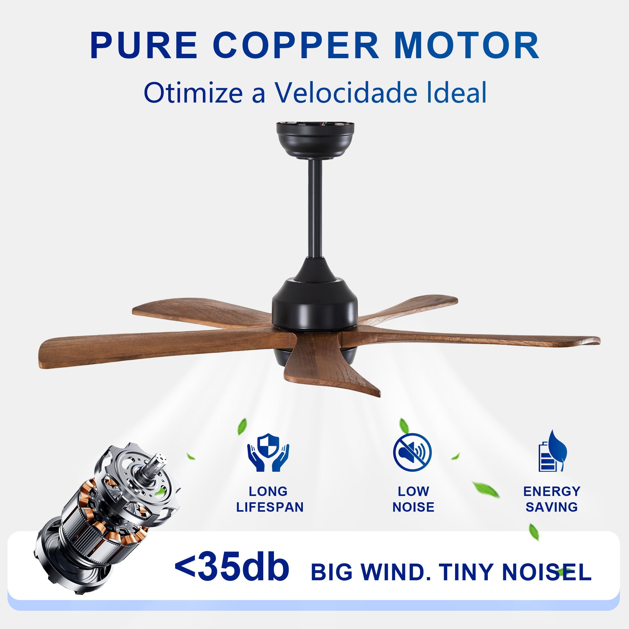 5 Blades Ceiling Fan With Lights Remote Control - Matte Black