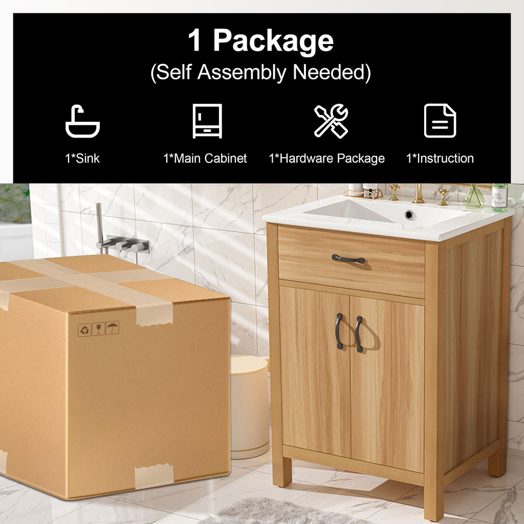 Bathroom Vanity With Flip Drawer, 2 Soft Close Doors, Adjustable Shelf And Ceramic Sink