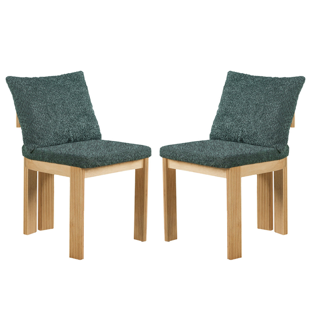 5 Piece Indoor Dining Set With Fluted Table Upholstered Chairs - Green / Natural