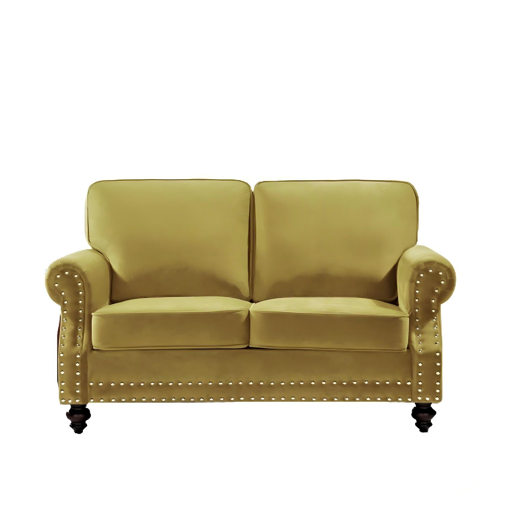 Loveseat Sofa With Nailhead Detail & Turned Legs, 2 Seater Upholstered Couch