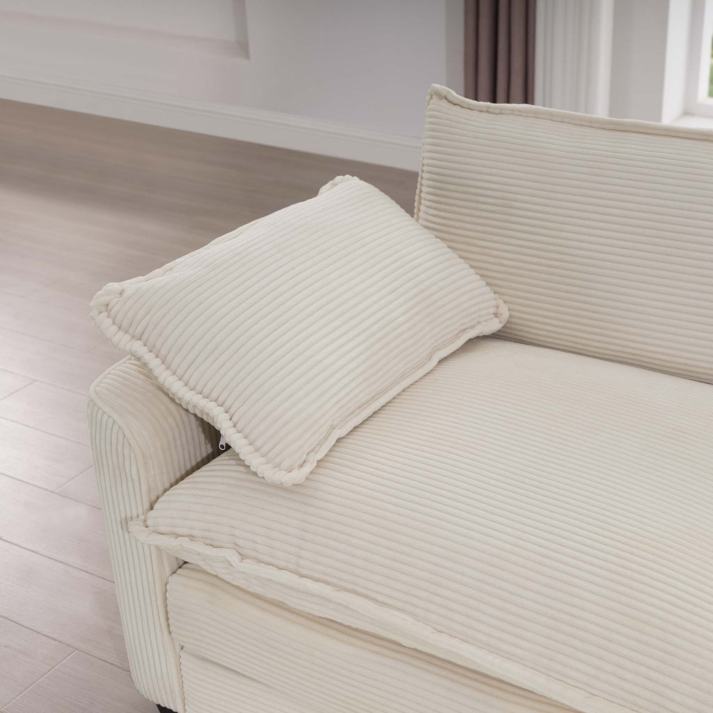 Modern Upholstered 4 Seater Fabric Sofa With Arm And Throw Pillows