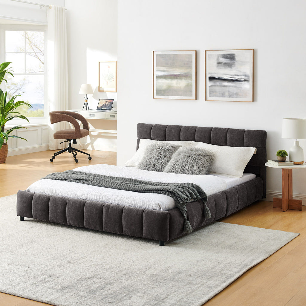 Modern Platform Bed Frame With Thick Fabric