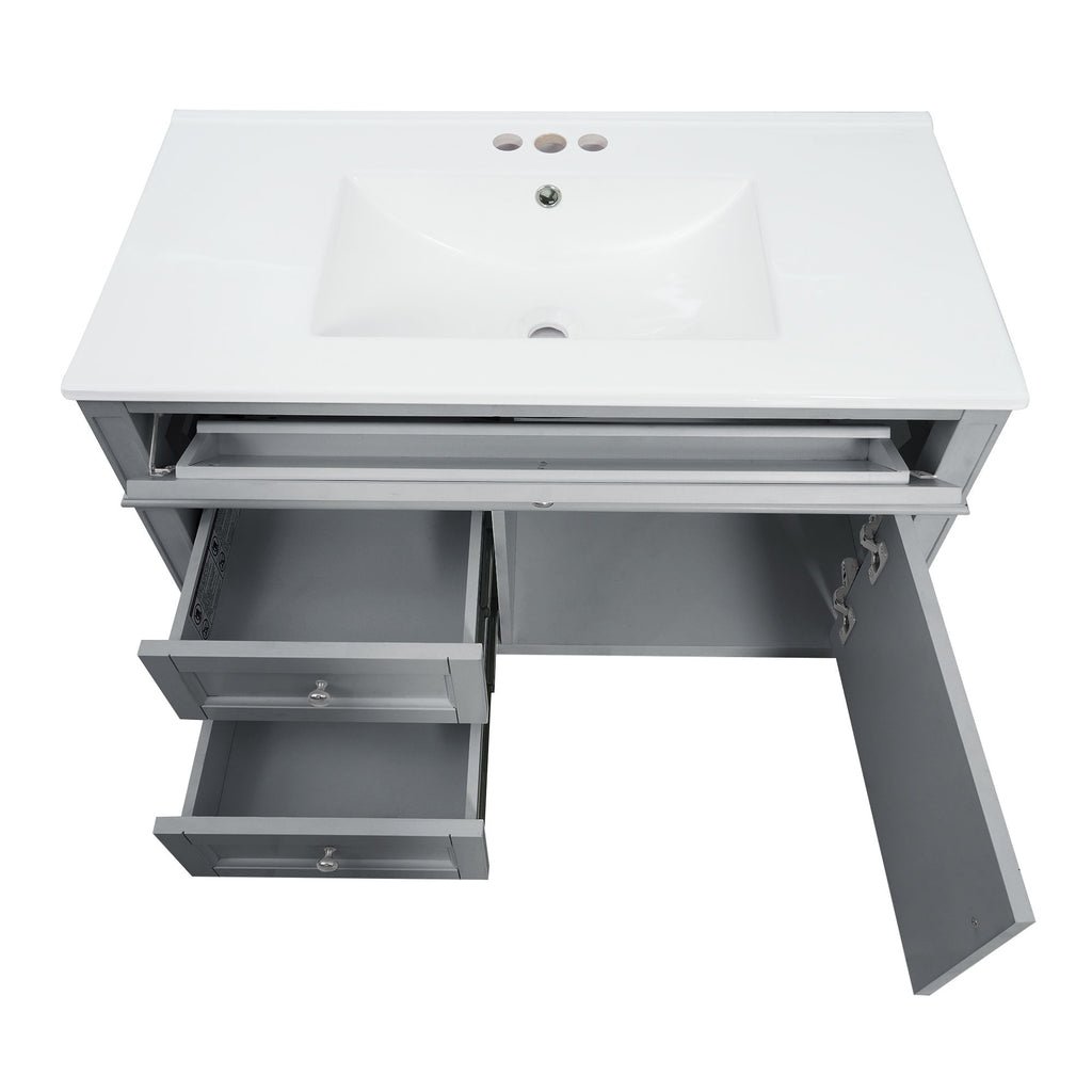 Modern Wall Mounted Floating Cabinet With Double Drawer And Sink