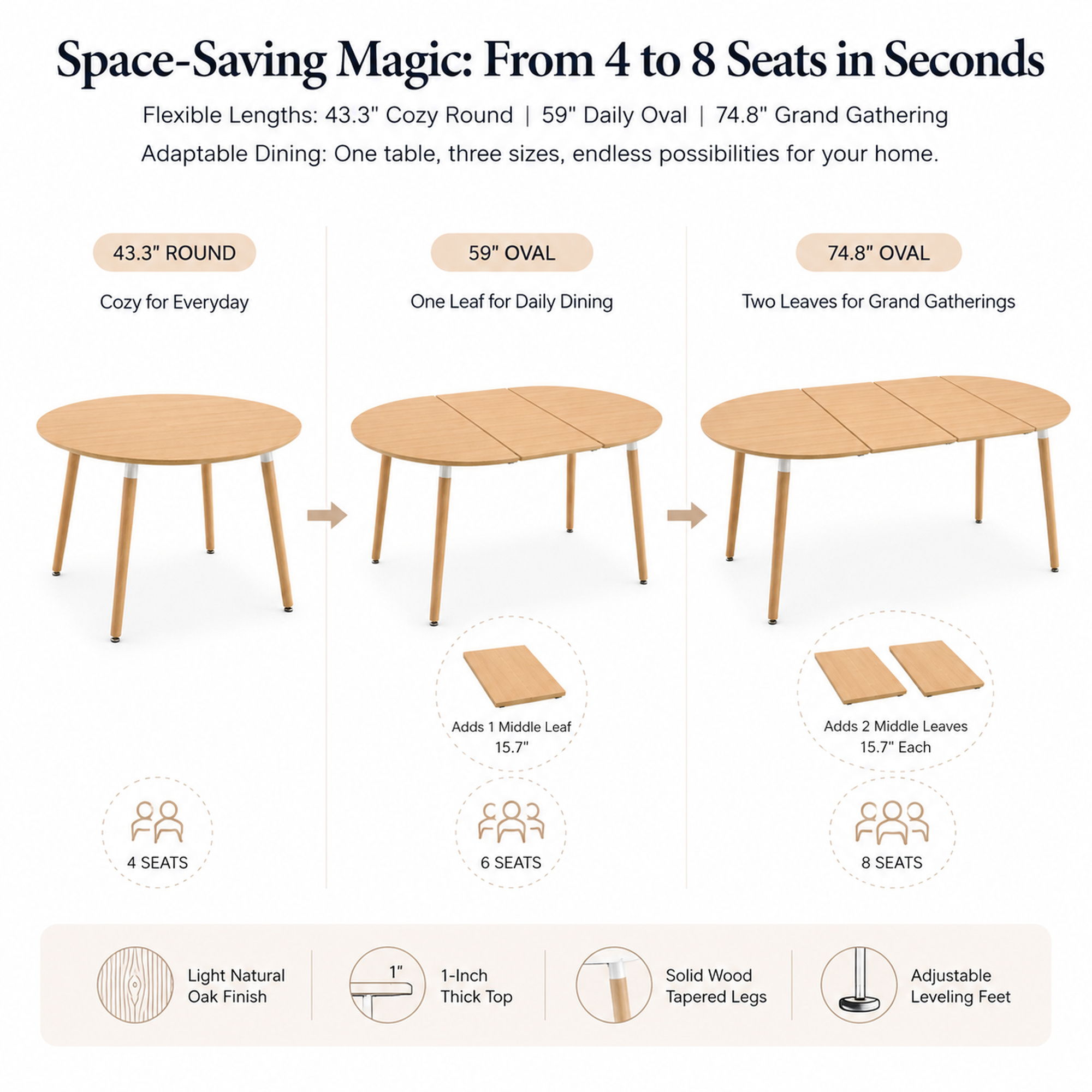 3 In 1 Extendable Dining Table - Wood