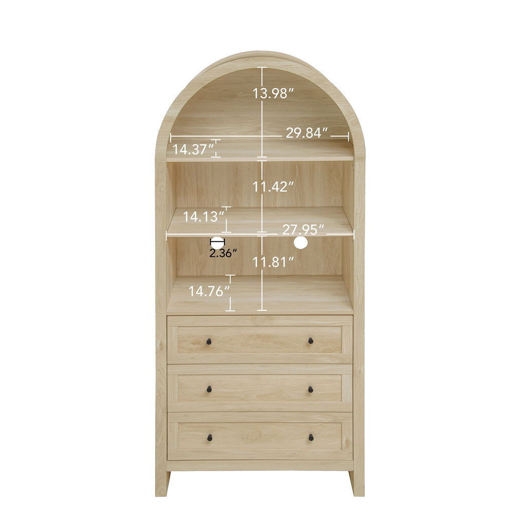 Arched Kitchen Pantry, Modern Farmhouse Wood Kitchen Storage Cabinets, Arched Storage Display Cabinet With Adjustable Shelves, Versatile Cupboard For Kitchen, Dining Room, Living Room - Natural
