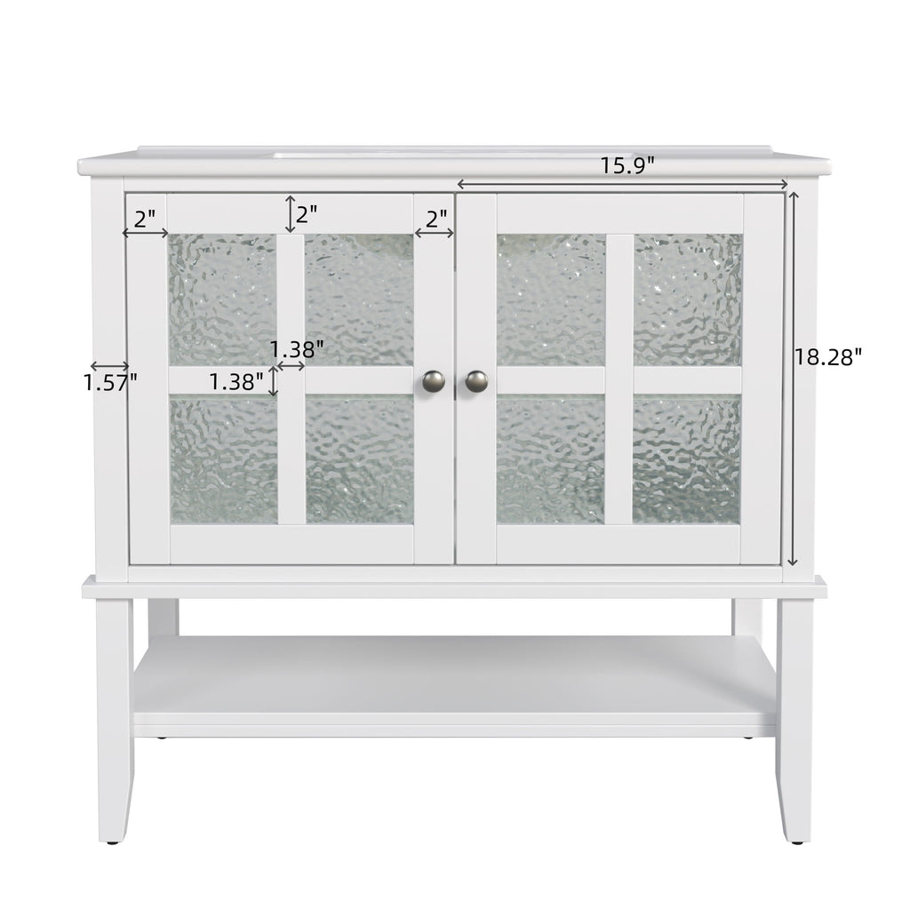 Bathroom Vanity With Ceramic Sink, Adjustable & Open Shelf