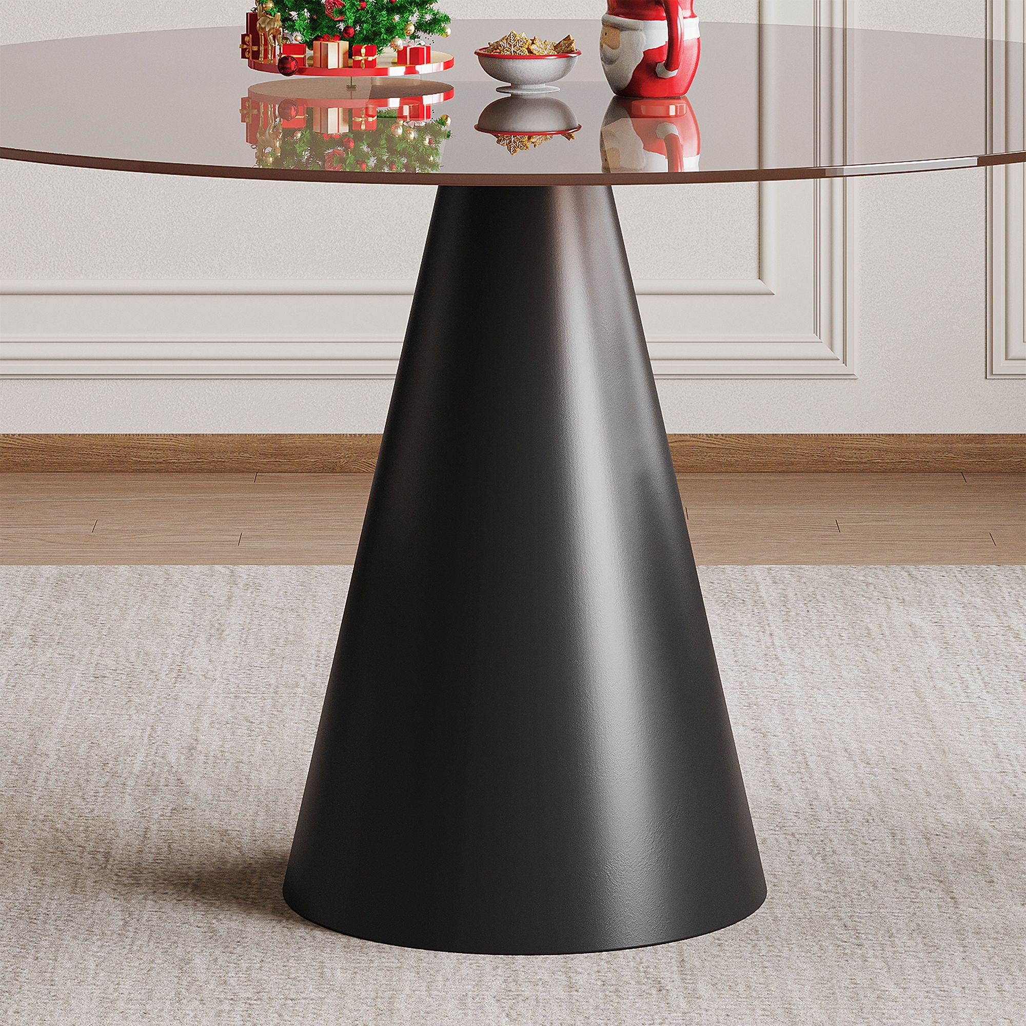Round Dining Table - Black / Brown - Tempered Glass