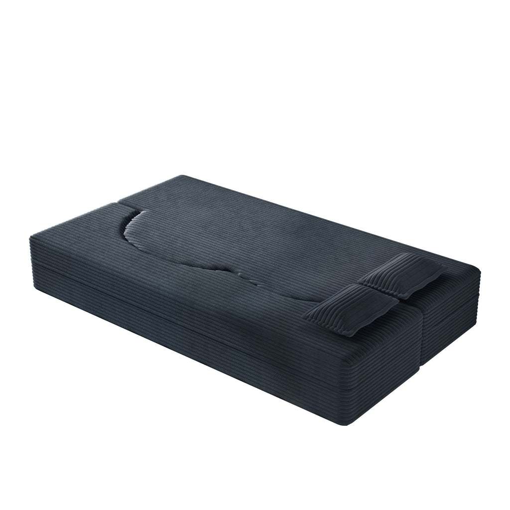 Modern Floor Sofa With 2 Pillows, Convertible Twin Size Folding Mattress For Living Room