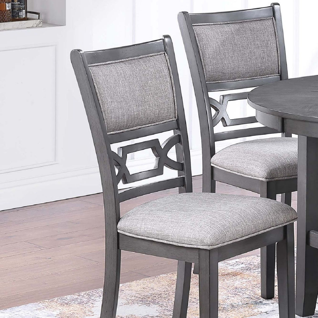 5 Piece Dining Set With Storage Shelves Round Table And Upholstered Side Chairs - Gray
