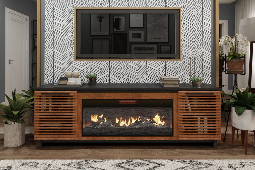 Fireplace TV Stand Console For TVs Up To 100" - Black / Bourbon