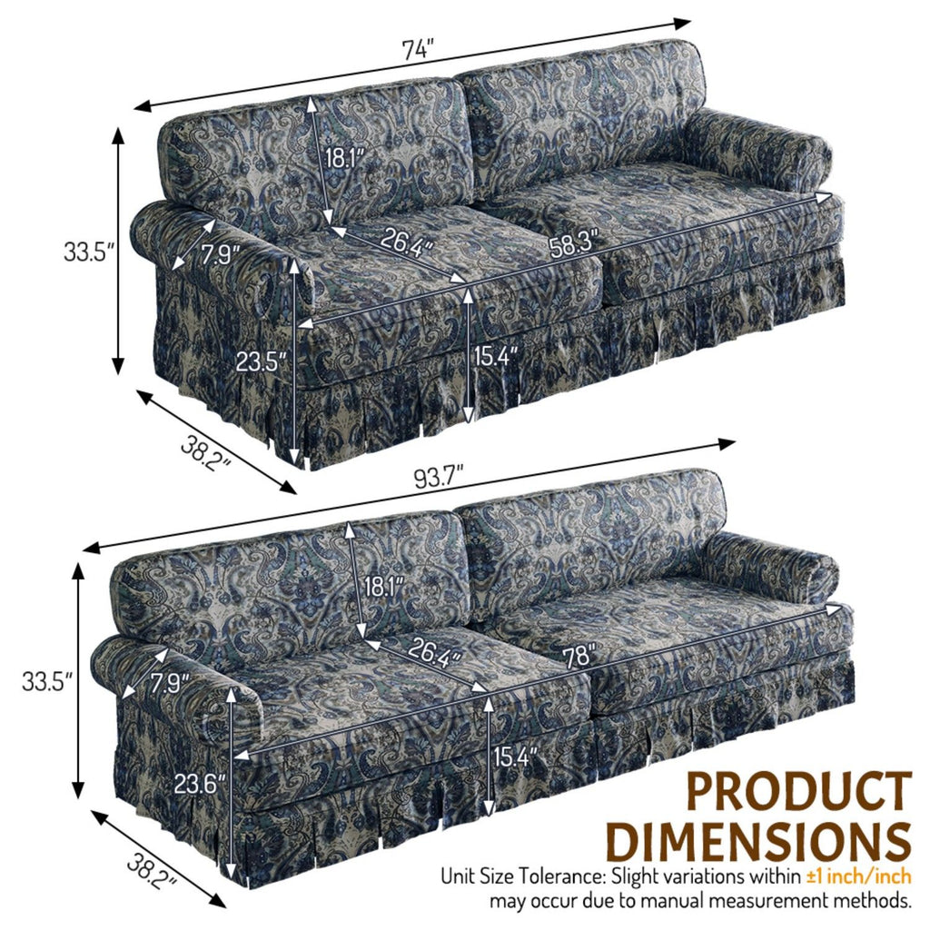 Luxuriously Comfortable Cloud Couch With Elegant Rolled Arms & Pleated Skirt Design