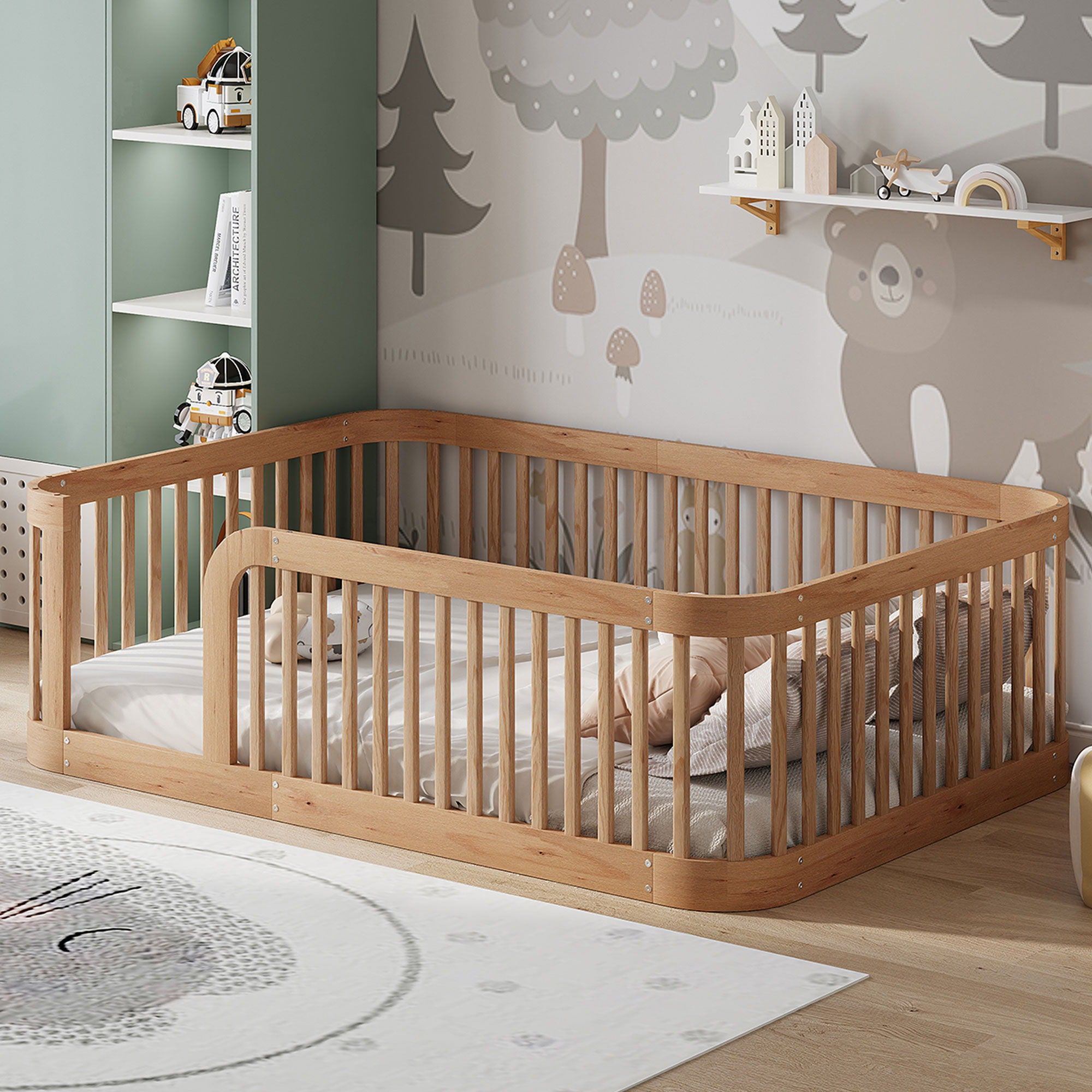 Wood Floor Bed Frame With Fence