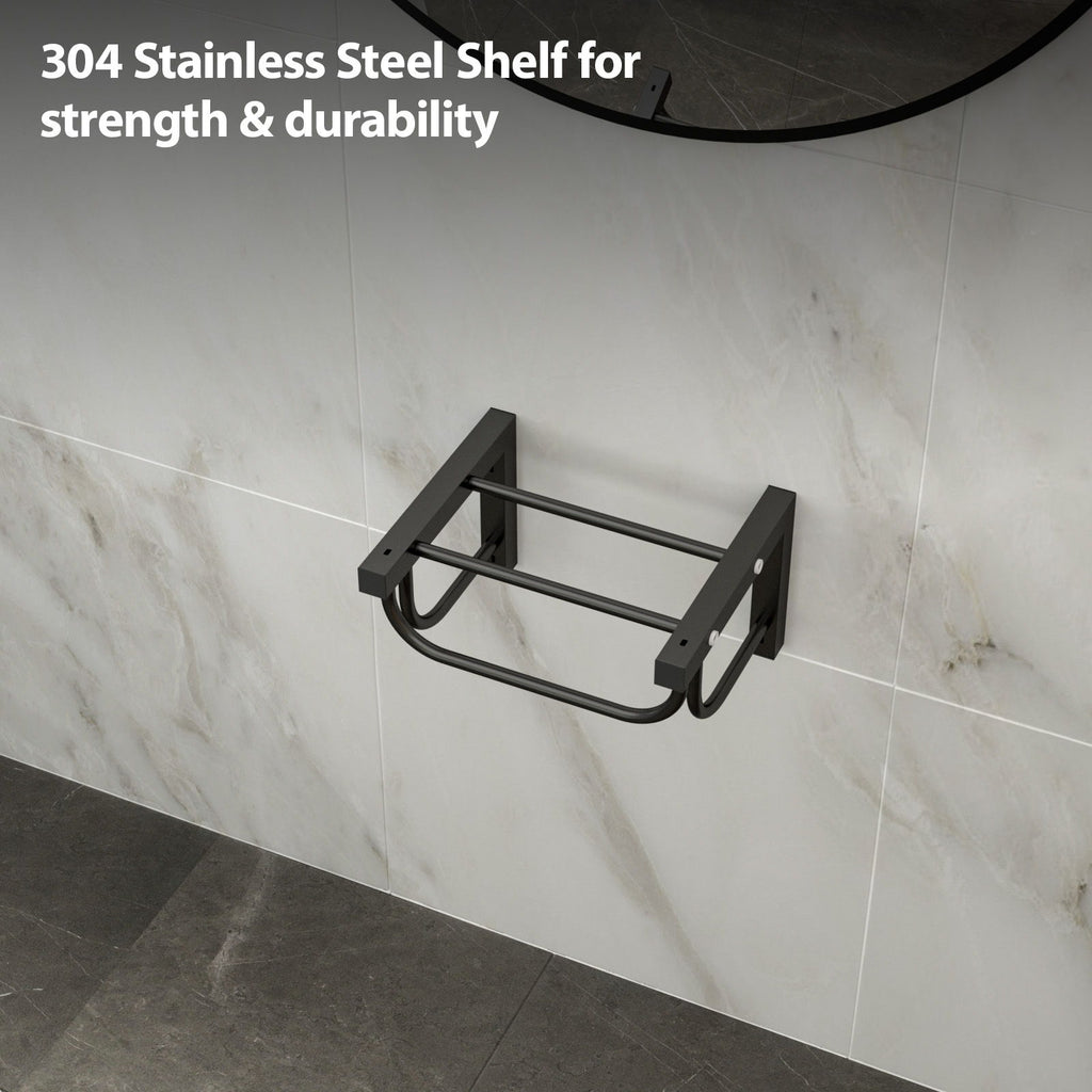 Rectangular Bathroom Sink With Towel Bar & Faucet Hole, Wall Mounted - White