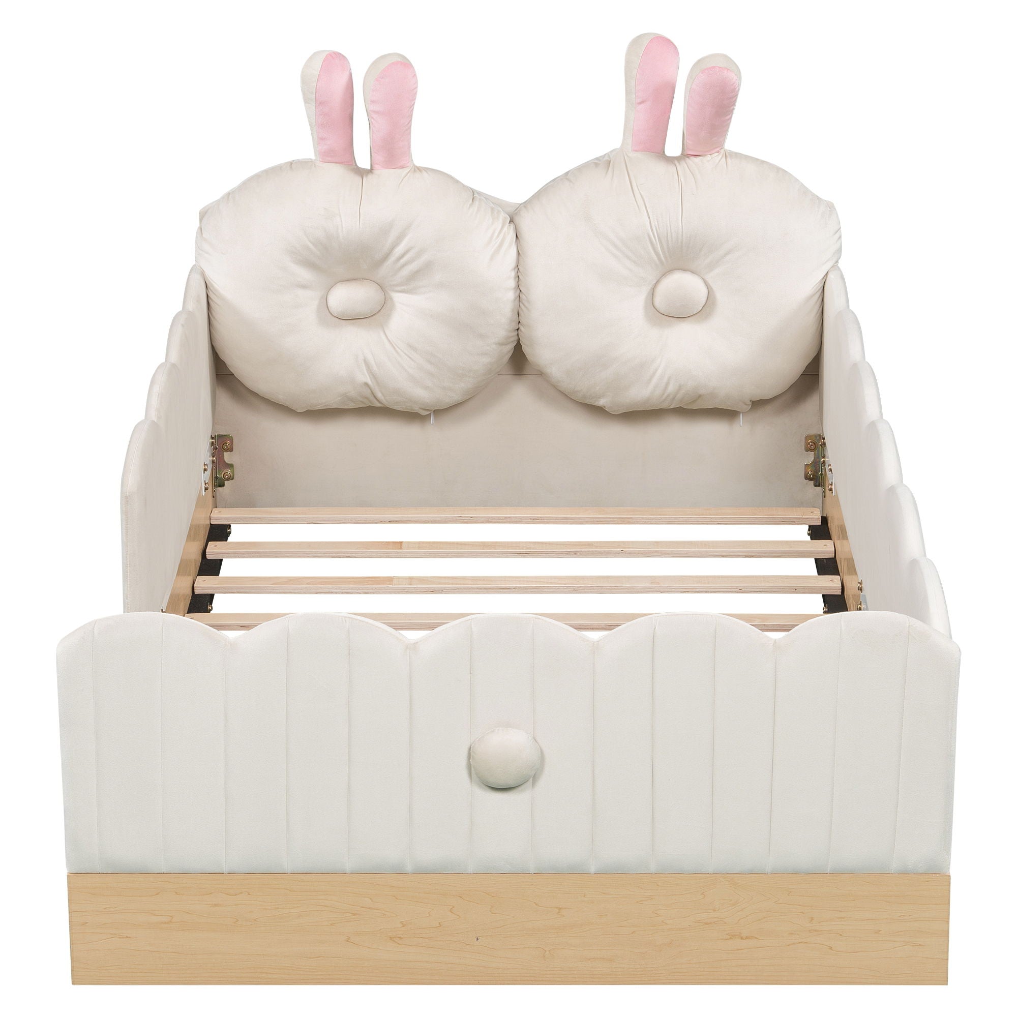 Platform Bed With Animal Pillows And Storage Bags