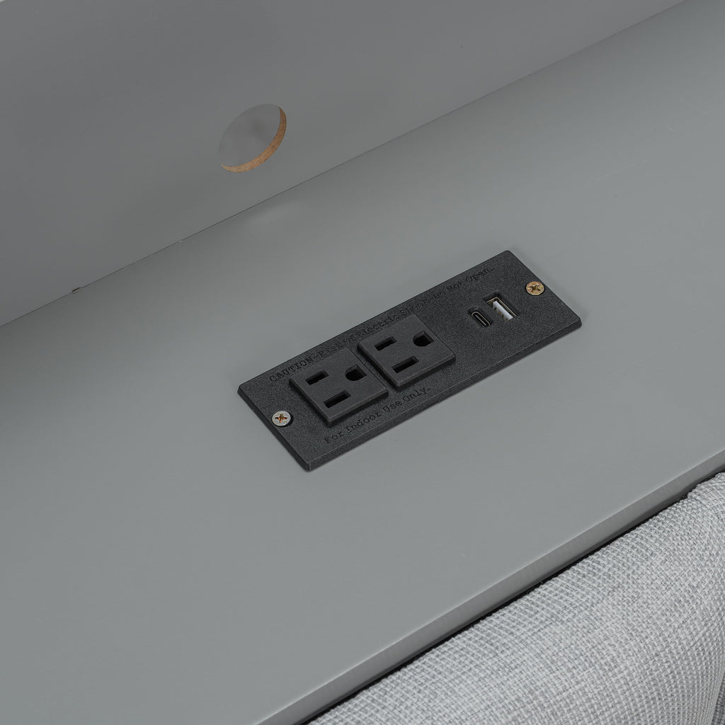 Daybed With Upholstered Headboard, Storage Shelves, Drawers, Charging Station, LED Light, And Adjustable Desk