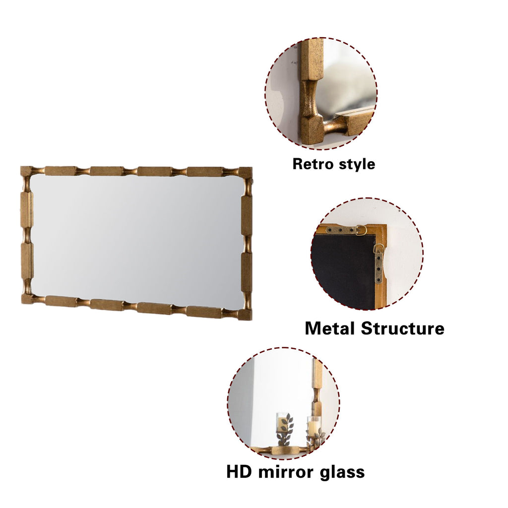 Rectangular Wall Mirror With Frame For Living Room - Gold