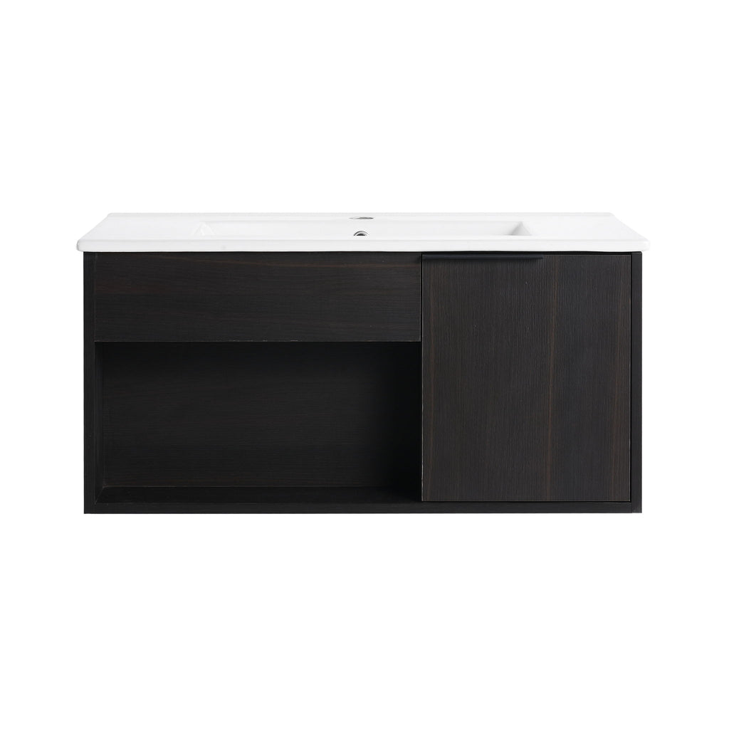 Wall Mounted Floating Bathroom Vanity With Open Shelf & Soft Close Door