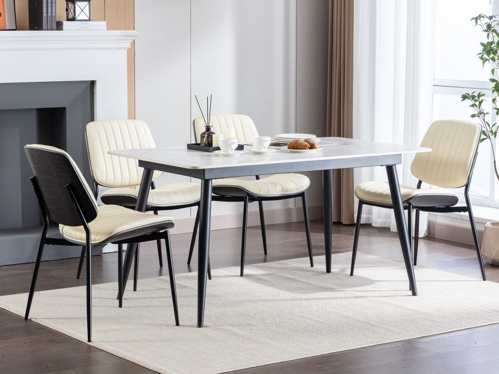 Dining Chairs (Set of 2) Mid-Century Modern Retro Chair With Walnut Bentwood Back Upholstered Seat Metal Legs Adjustable Foot For Kitchen Dining Room Chairs