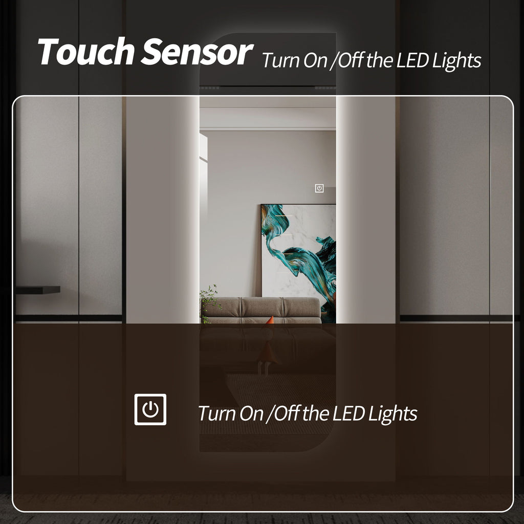 Irregular Shape LED Full Length Wall Mirror With 3 Color Dimmable Lighting - Silver