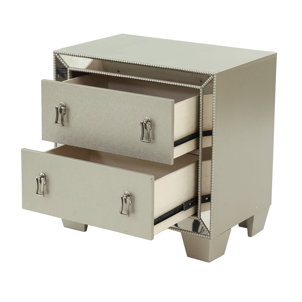 Nightstand With 2 Drawers And Mirror Accent - Silver