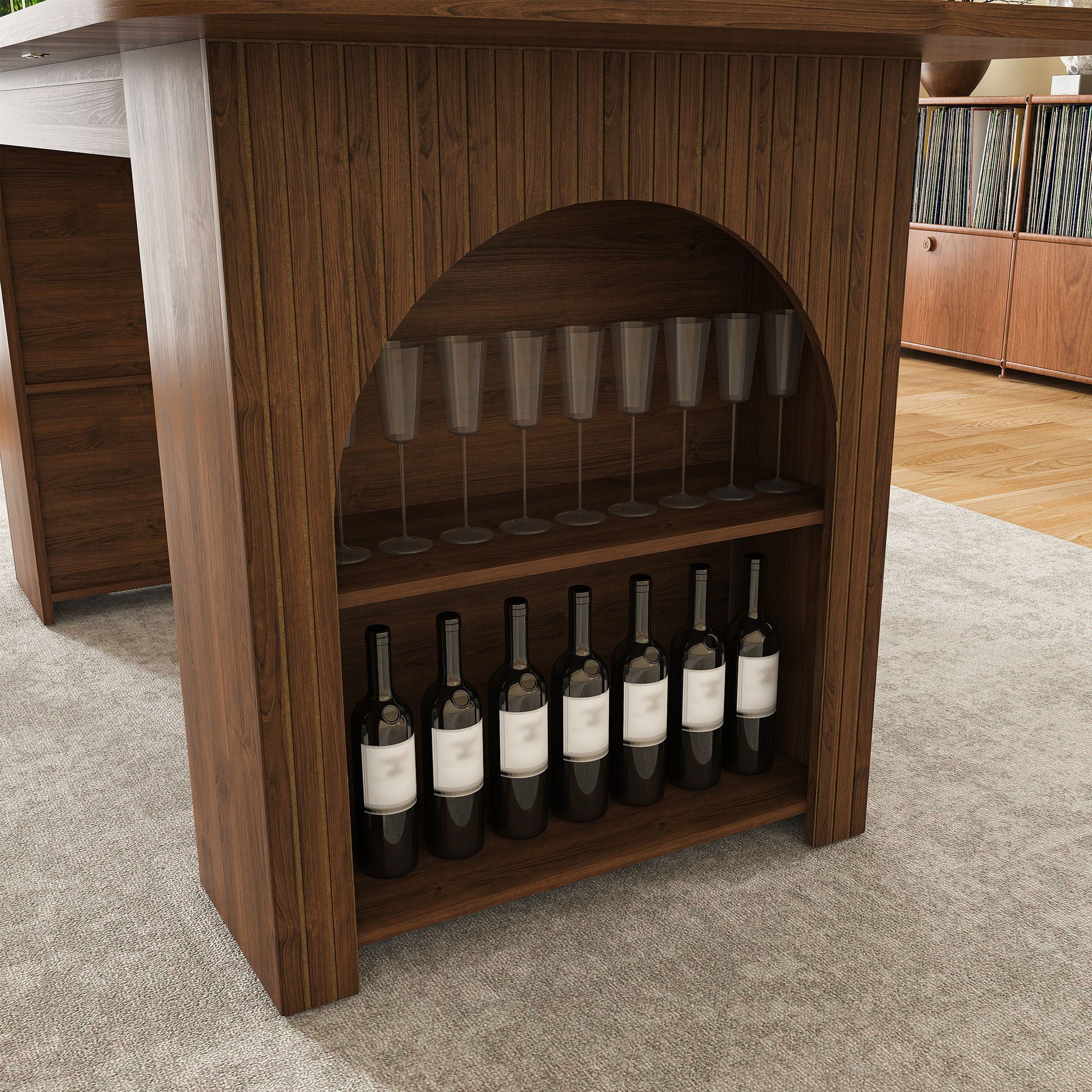 Dining Table With Drawers & Open Storage - Walnut