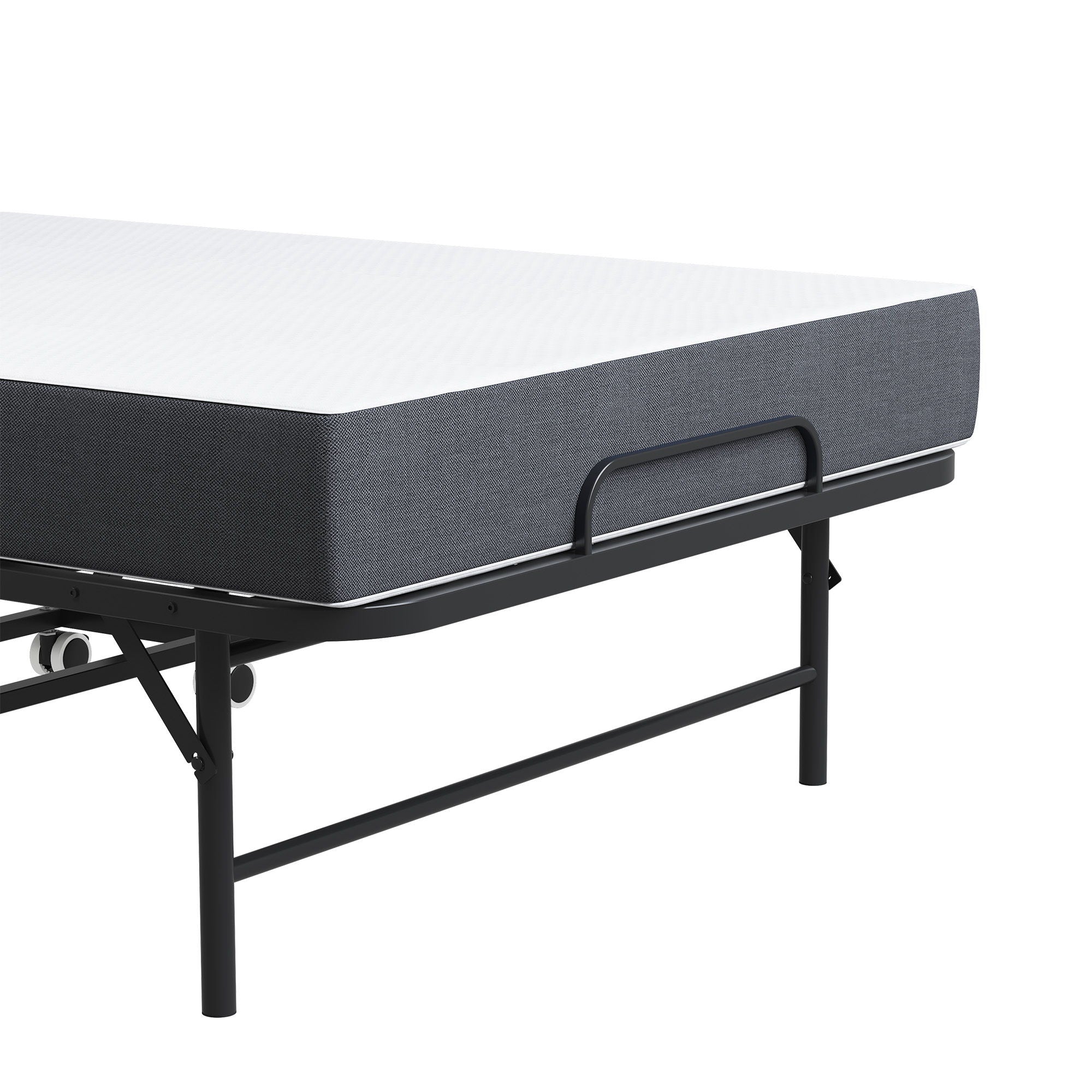 Twin Adjustable Headboard Folding Bed With Memory Foam Mattress, Heavy-Duty Frame Cot For Tall People, Portable Guest On Wheels - Black