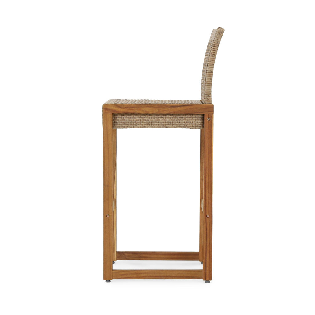 Outdoor Barstool With Rattan Wicker Top (Set of 2) - Brown