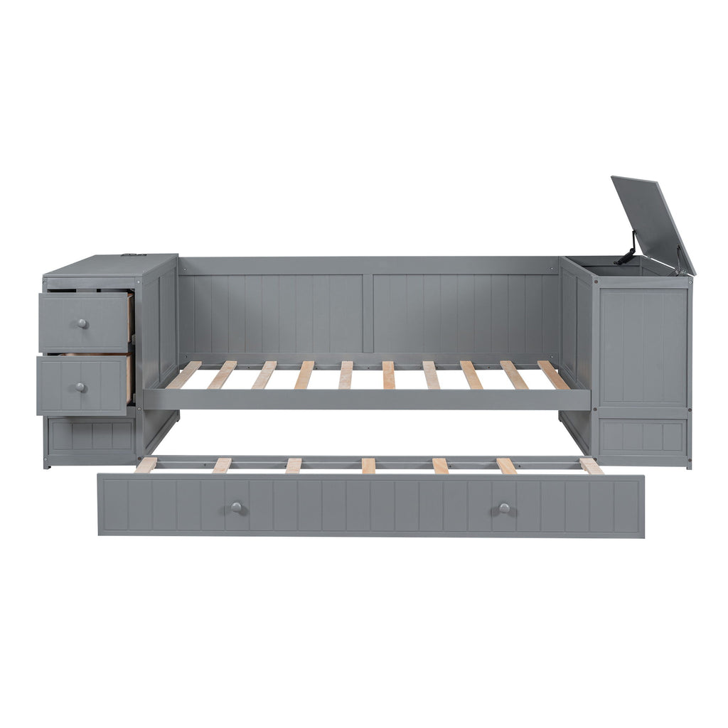 Daybed With Storage Arms, Trundle And Charging Station