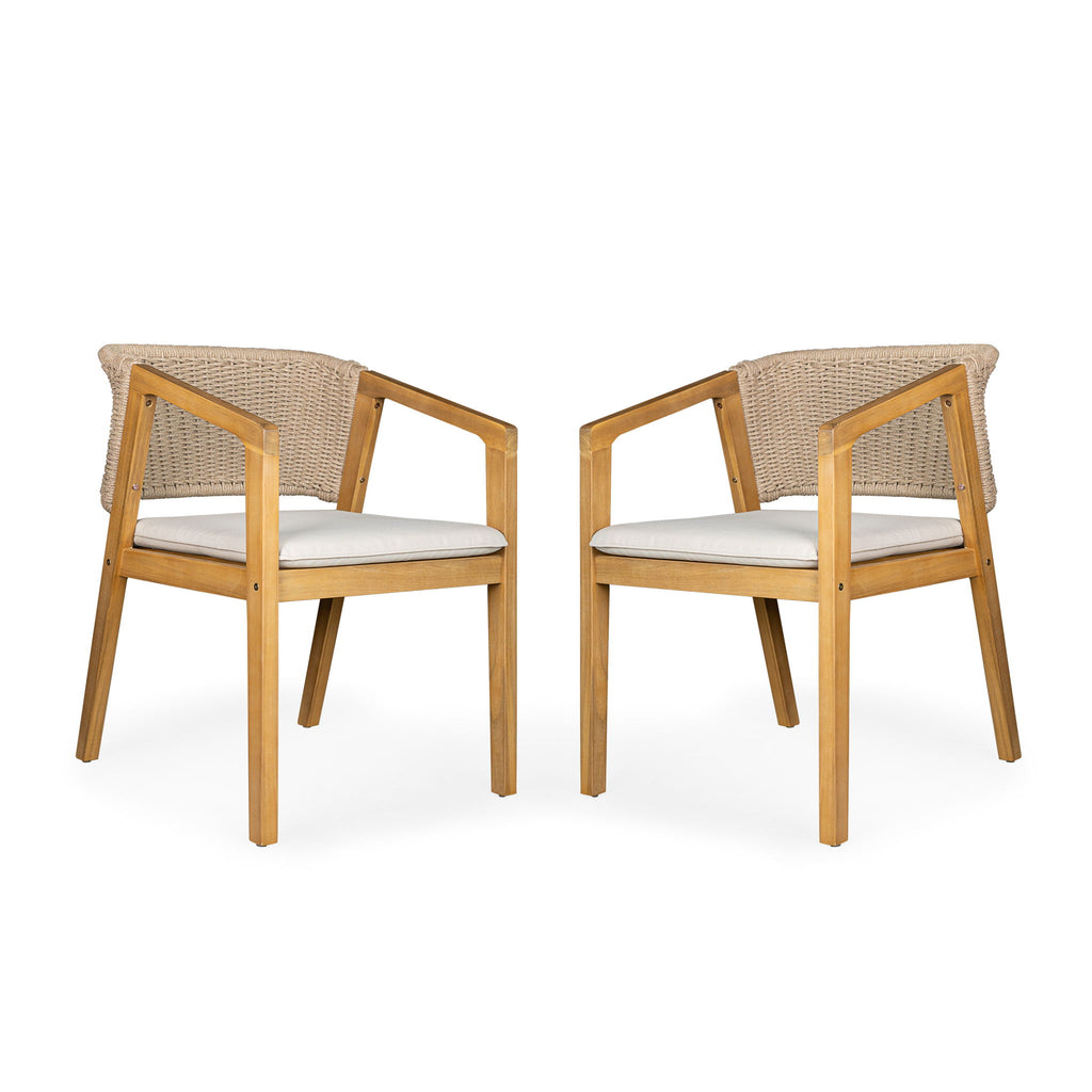 7 Piece Outdoor Dining Set With Rectangular Table And 6 Arm Chairs - Beige / Brown / Brown Mix / Light Teak