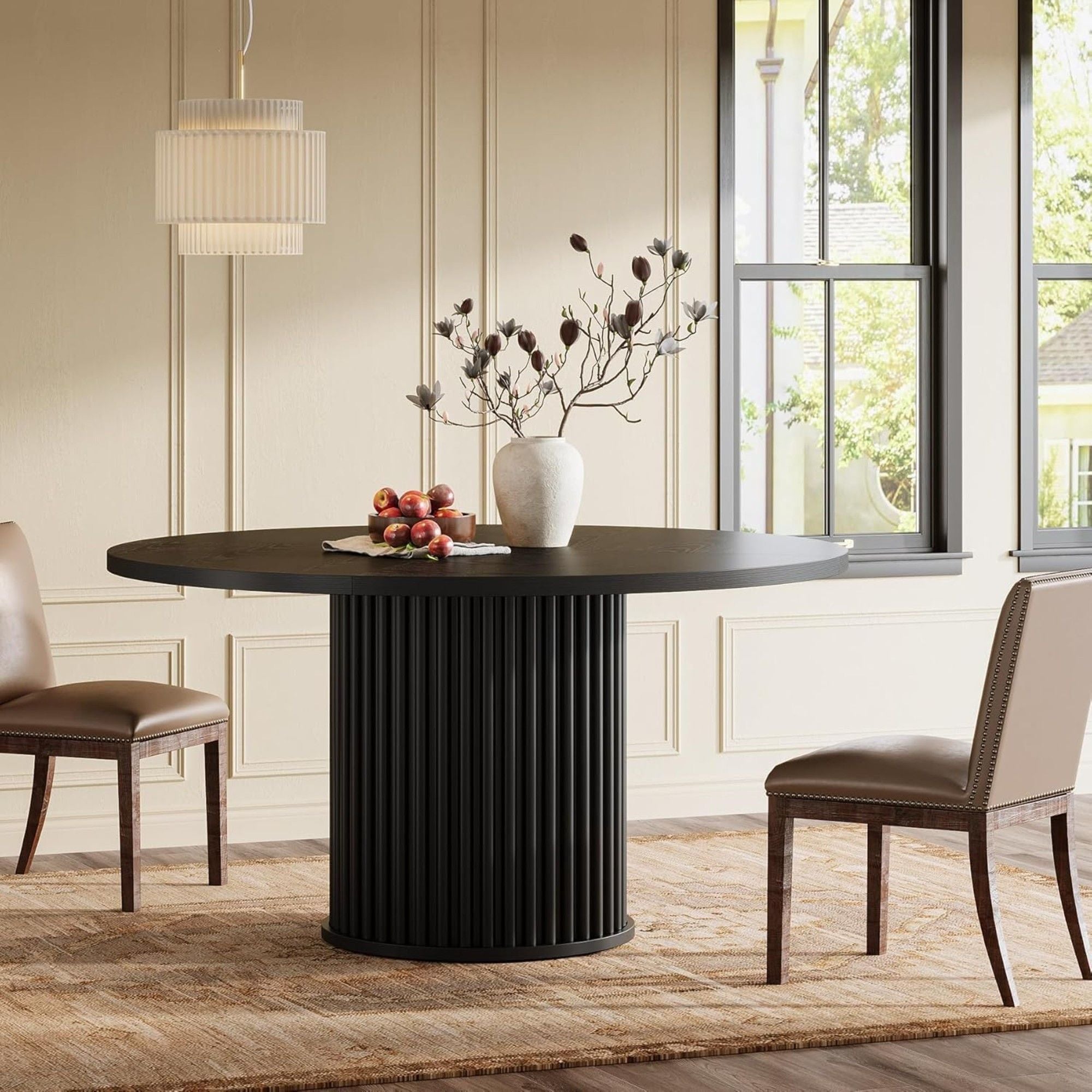 Fluted Round Dining Table - Black