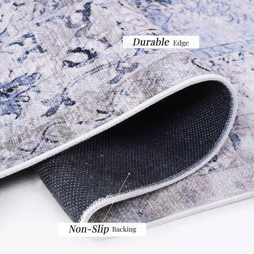 Maval - 8' X 10' Washable Area Rug - Blue / Cream