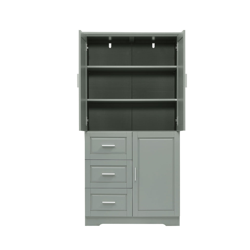Tall And Wide Storage Cabinet With Doors For Bathroom Or Office, 3 Drawers - Gray