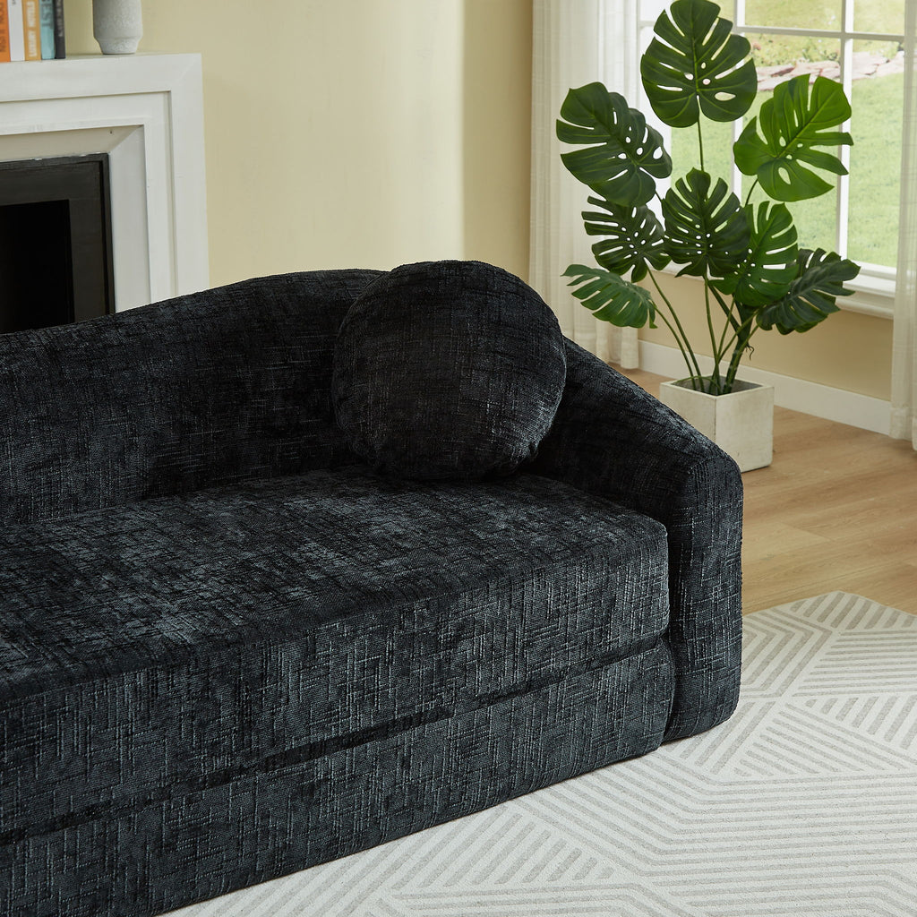 Curved Convertible Sofa, 2 In 1 Frameless Folding Sofa Bed With Pull Out Base And Deep Seat