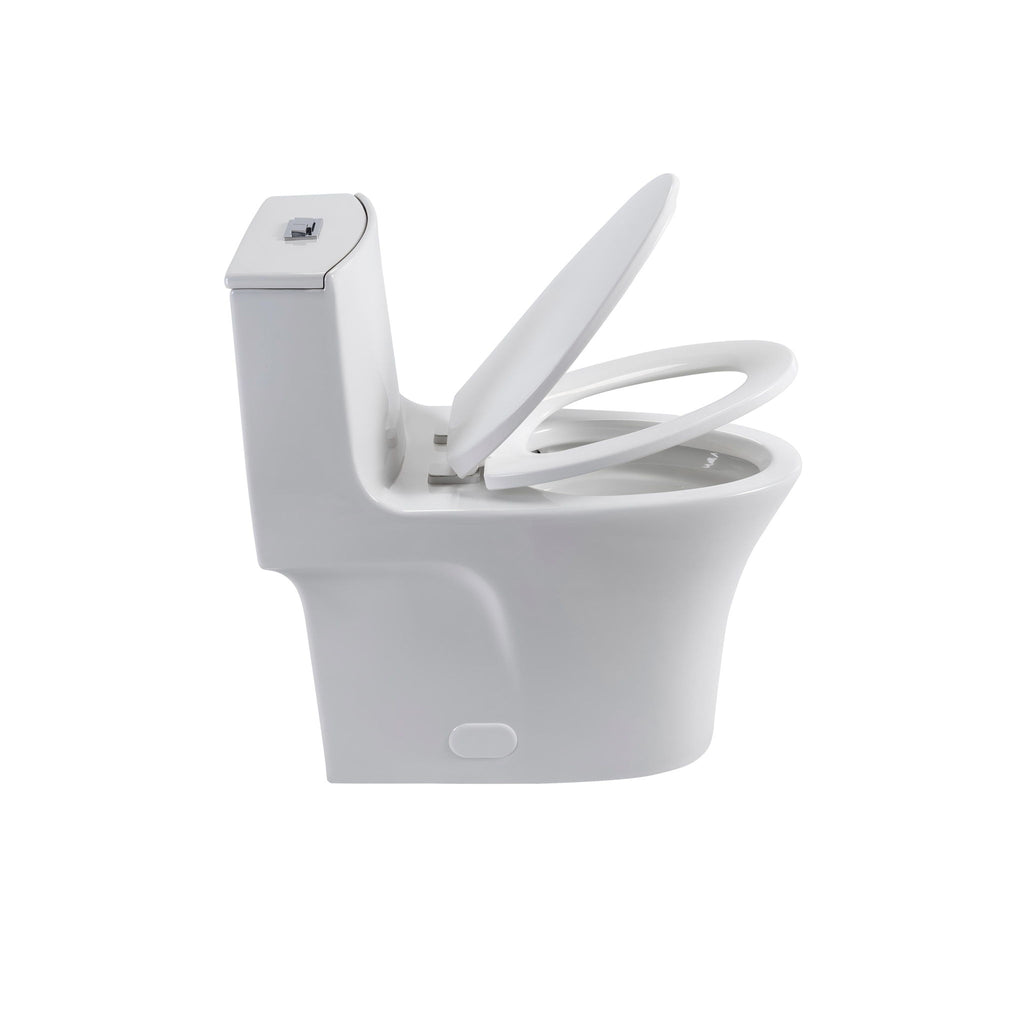 Elegant One Piece Toilet With Tornado Dual Flush, Siphonic S Trap 12", Soft Close Seat, Dual Flush, Ada Height, Glossy - Gloss White