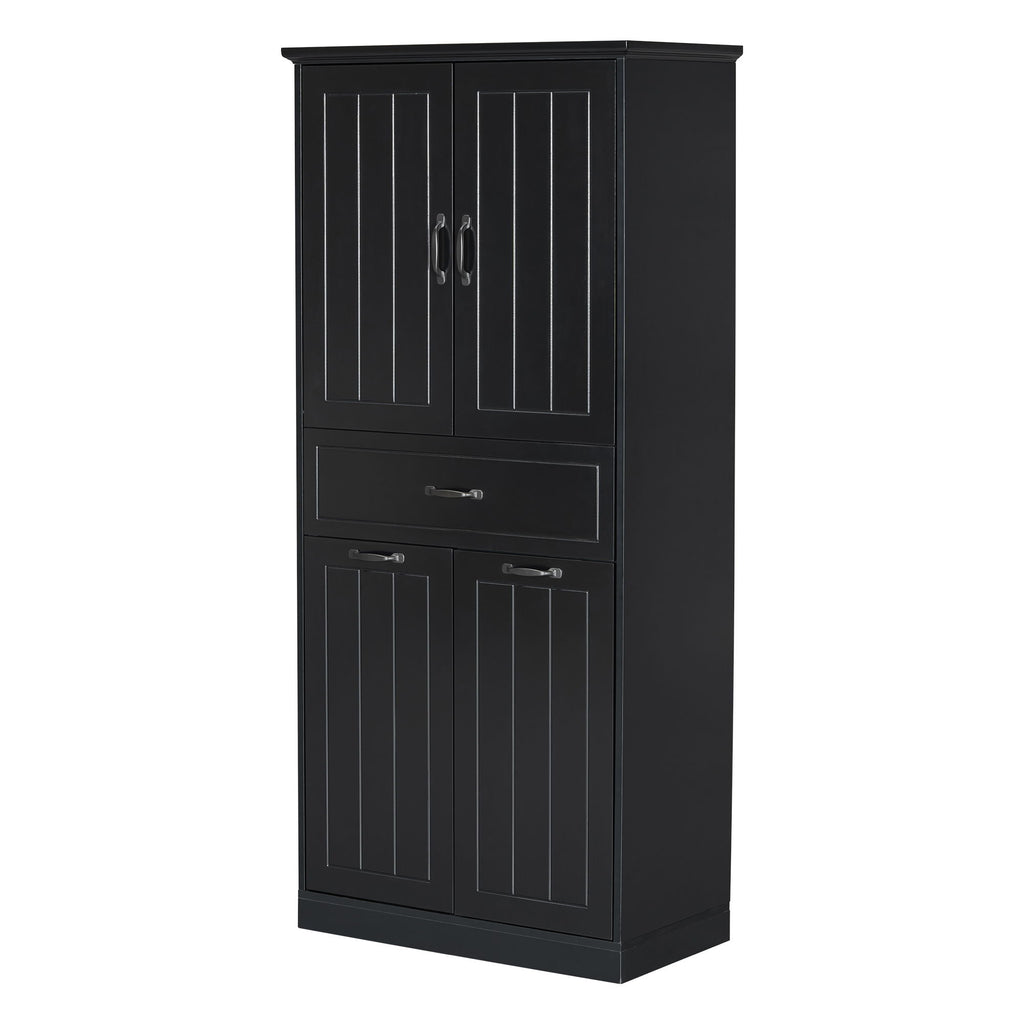 Modern Bathroom Storage Cabinet With Two Laundry Baskets, One Drawer, Adjustable Shelf