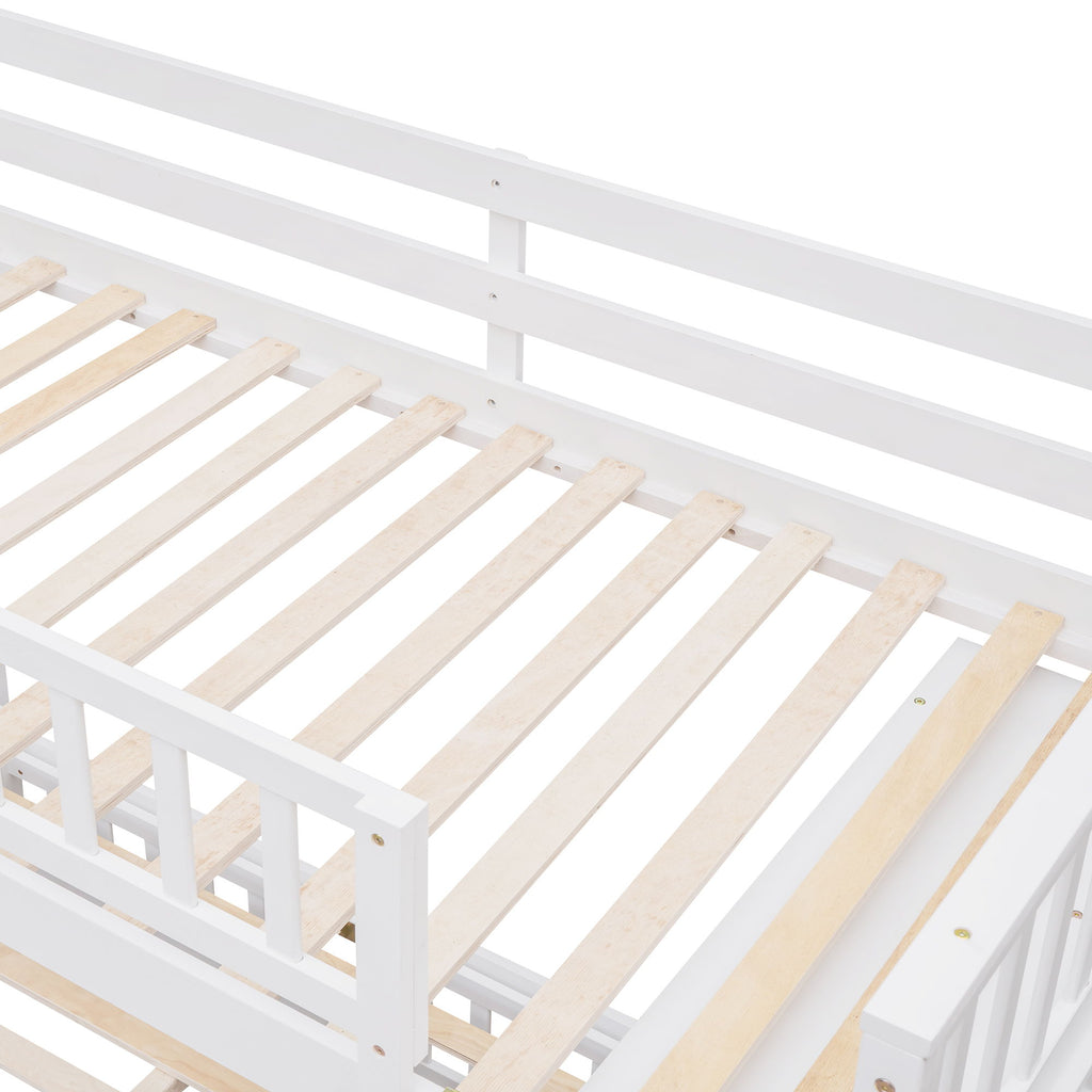Bunk Bed With 6 Drawers And Flexible Shelves, Bottom Bed With Wheels