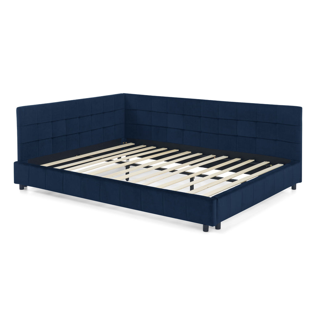 Mid-Century Storage Upholstered Tufted Bed Frame With Backrest And Armrests