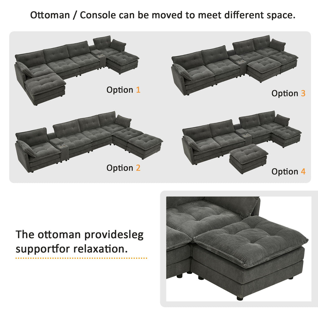 Oversized Modular Sectional Sofa With Multi Functional Console