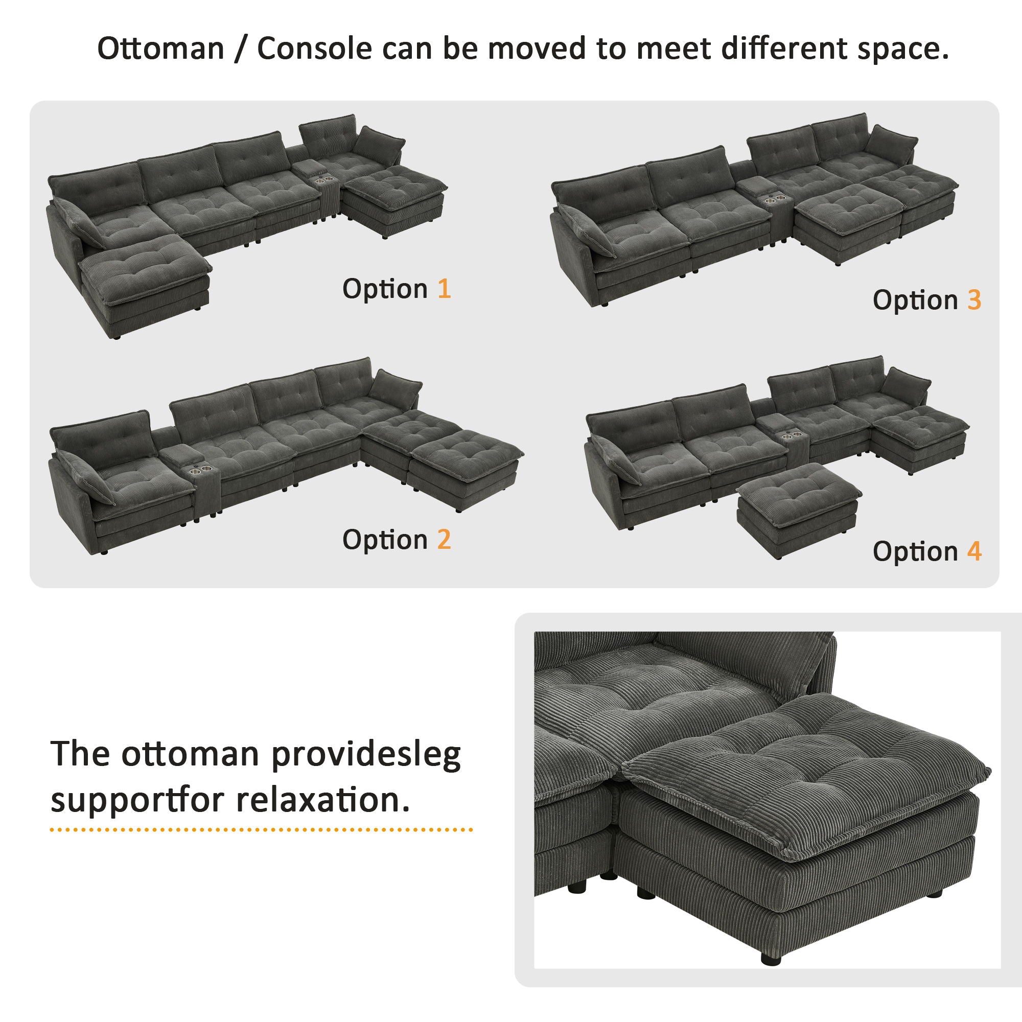 Oversized Modular Sectional Sofa With Multi Functional Console