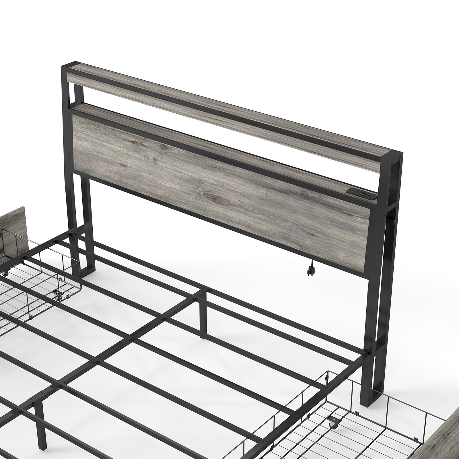 Bed Frame With Headboard, LED Lights & Charging Station