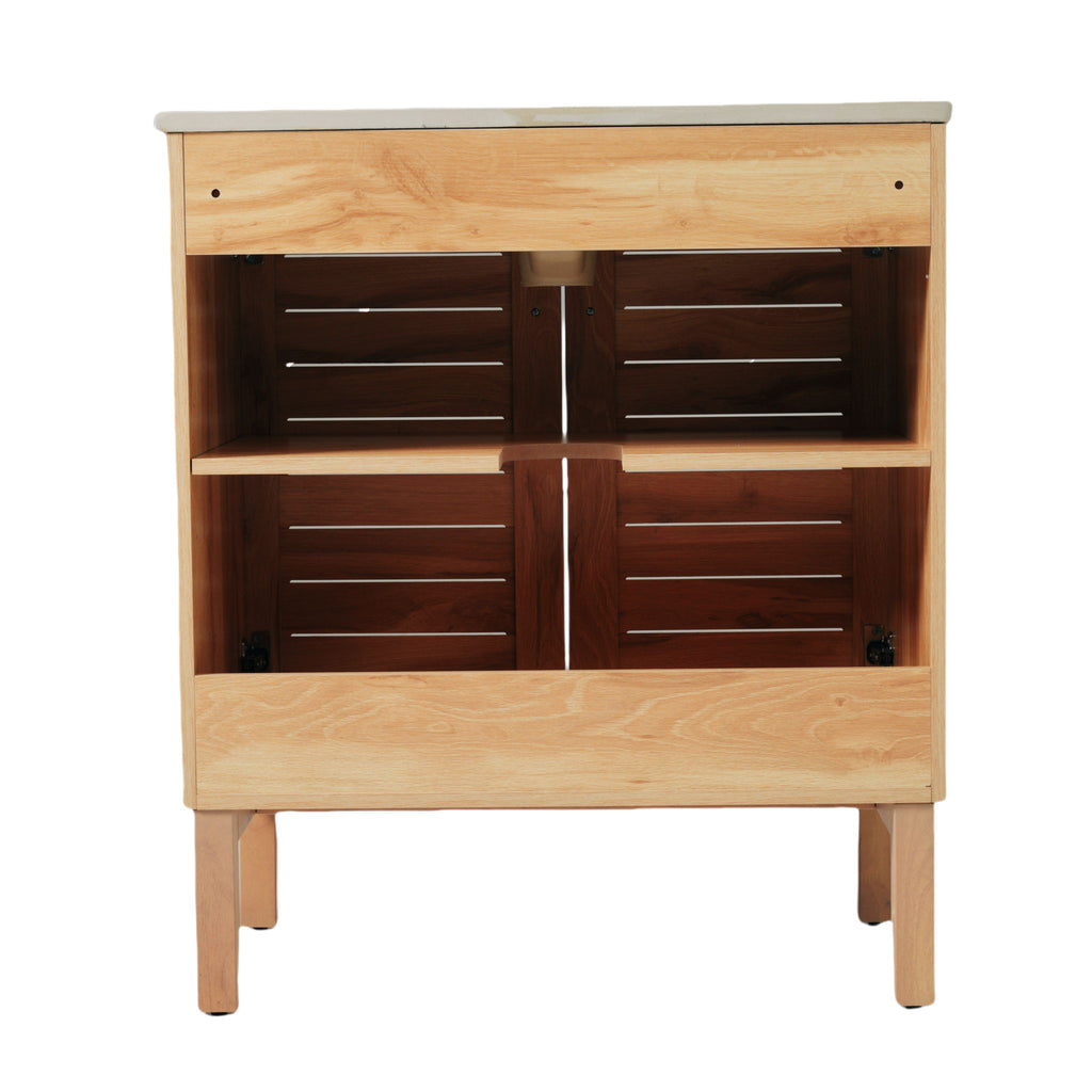 Bathroom Vanity With Ceramic Sink, Freestanding Cabinet - Antique Natural / Brown
