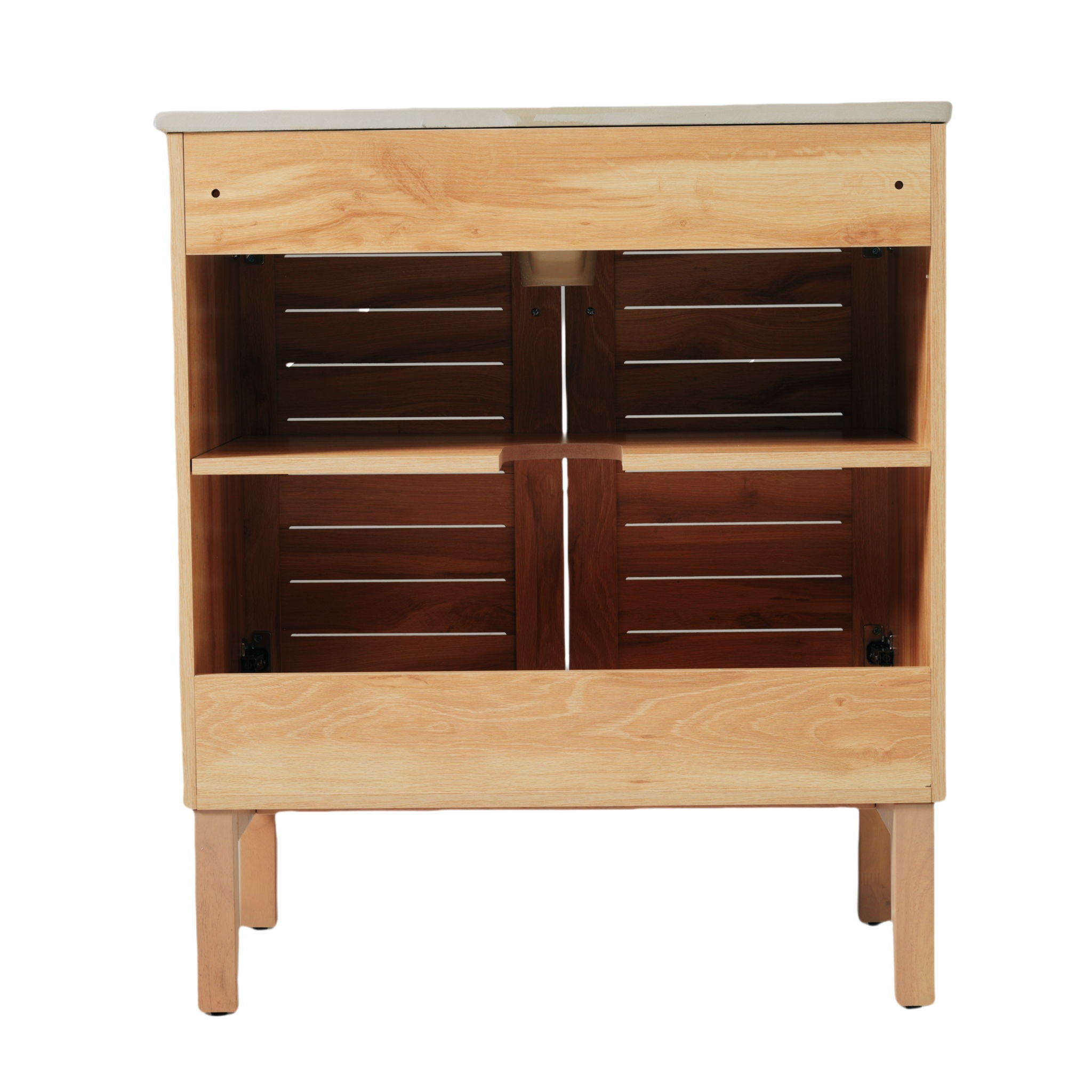 Bathroom Vanity With Ceramic Sink, Freestanding Cabinet - Antique Natural / Brown